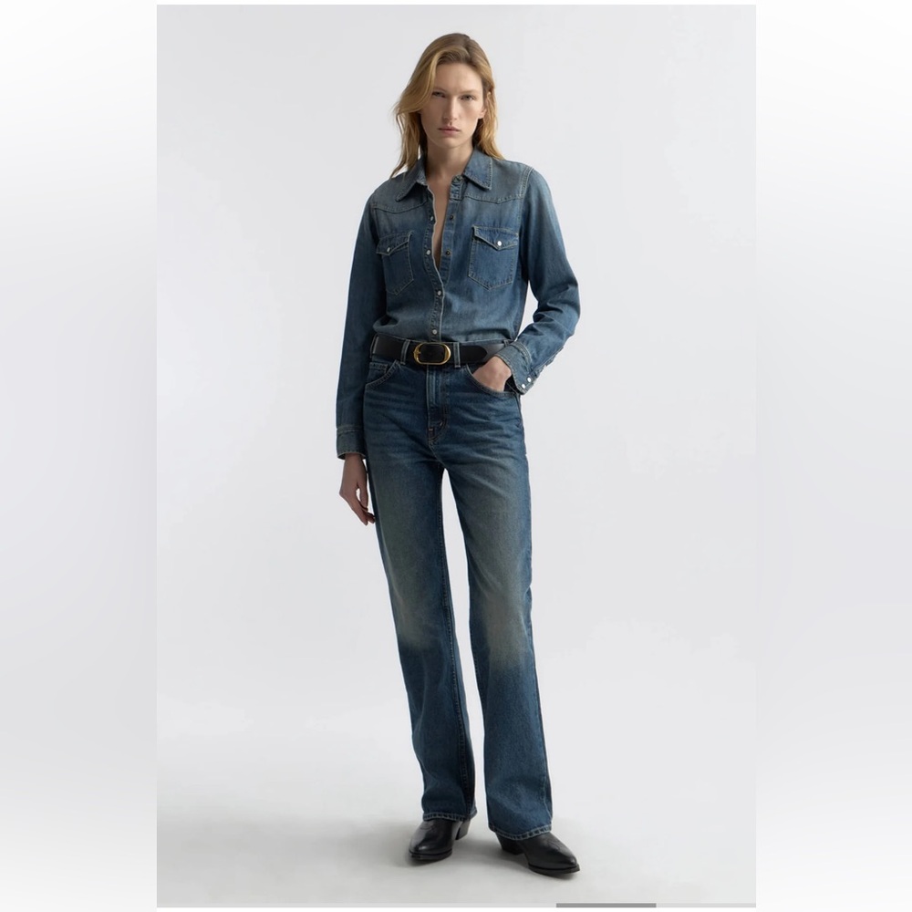 NILI LOTAN Travis Denim Shirt In Classic Wash Size XS EUC - Picture 3 of 16